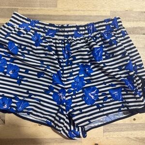 Kate Spade Black and White Striped Shorts with Blue Floral